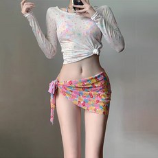 야오야오 비키니 커버업 4피스 세트, 플라워