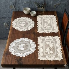 밀쿠네 나비 자수 레이스러너 2종 4P 망사레이스