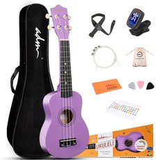ADM 우쿨렐레 21인치 컬러풀 입문용 세트 보라, 1세트, 소프라노