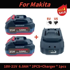 마키타 18V-21V 공구용 리튬 배터리 6.0ah 전동 드릴드라이버 고속 충전 안전 인증, 05 2pcs  6.0Ah-charger