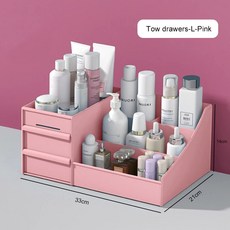 대용량 화장품 수납 박스 메이크업 서랍 수납 박스 쥬얼리 매니큐어 화장품 용기 데스크탑 잡화 수납 박스, 핑크L, 1개