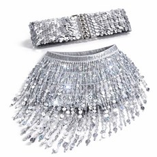 스타일홀리 스팽글 랩스커트 + 벨트 SET 라인댄스 벨리댄스 공연 무대의상 줌바 라틴 댄스복, 1세트, 실버