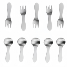 스텐304 디저트 커트러리 포크 가정용 손잡이 귀여운 짧고 아이스크림 스푼 간식 포크세트, 실버, 1세트, 커트러리10p