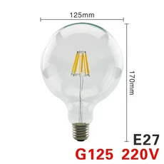 전구 LED 캔들 E14 C35 빈티지 램프 E27 G45 A60 ST64 G80 G95 G125 AC220V 글로브 2W 4W 6W 8W 필라멘트 에디슨, [05] G125 E27, [02] 4W, [01] Cold white, 1개