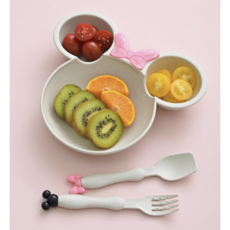 어린이 유아 캐릭터 식기 식판 이유식, 1세트, 식판, 숟가락, 포크, 블루