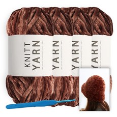 [Nitteu] 蜂蜜絲絨毛線(100g) x 4球+ 蜂蜜絲絨漁夫帽織圖+粗線用鉤針 7/0號, 5 磚棕色