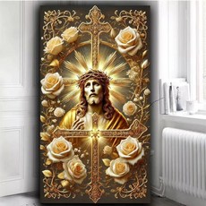 황금 예수 장미 페인팅 풀 스퀘어 라운드 모자이크 아트 거실용 휴일 선물 종교 예술, 1개, 1. Round 20x40cm