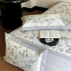 高端A類母嬰級抗菌冰絲涼席國風花卉可機洗涼感冰藤席三件套, 凝膠注入記憶棉, 枝曉綠(熱門)