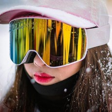 柱麵成人滑雪護目鏡，雙層防霧防風雪地眼鏡，臺灣出貨，滑雪裝備可開發票, 白框紅片+白帶子, 1個