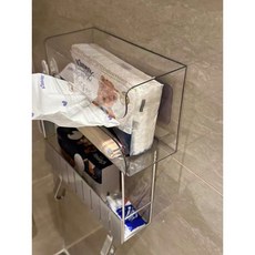 吸盤式多功能紙巾盒 透明灰色壁掛式紙巾收納盒 免打孔安裝, 透明白, 1個