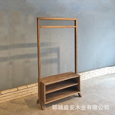 椿嶼 中式複古實木衣架 老榆木臥室掛衣架 民宿酒店禪意落地式掛衣架鞋架, 款式二, 1個