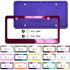 실리콘 백 가드 번호판 프레임 퍼플 미러 크롬 전기 도금 범용 핏 알루미늄 스크류 온 캡 커버 T304 스테인리스 스틸 녹 방지 내후성 스틸 나사 (수량: 프레임 1개), 라즈베리