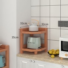 全實木三角置物架家用落地轉角收納架帶輪移動 角櫃 墻角櫃 傢用 邊角櫃 儲物櫃子 置物架 轉角置物架, 2層原木色, 1個