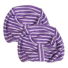 국산 고급 면 사우나 모자 줄무늬 보라색 x 2개 헤어캡 샤워캡