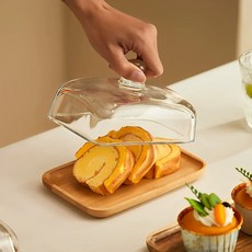 원목 베이커리 디저트 트레이 + 보관용 투명 커버 돔푸드 덮개, 1개, 우드