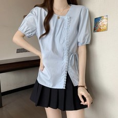 투니스 여성 패션 루즈핏 레이스 프릴 스트랩 반소매 셔츠