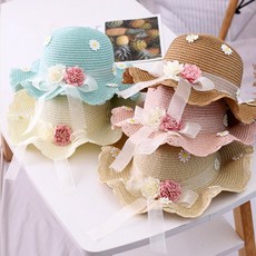 준캡 유아 아동 어린이 민들레쉬폰띠 밀짚모자 봄 여름 가을 자외선차단 귀여운모자