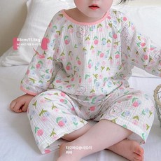 여름 순면 얇은 중소매 이중 거즈 홈웨어 세트