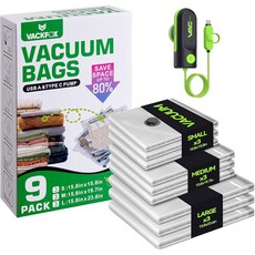 여행용 VA 15팩 진공 압축 가방 수하물용 휴대용 씰 포장 큐브 보관 여행 및 가정용 의류 공간 절약기 80 펌프 없음, 2 Green 9 Vacuum Bags USB TYPE