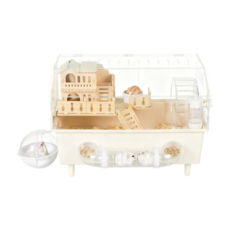 倉鼠籠 倉鼠豪宅水晶籠 透明倉鼠籠 可外接管道 壓克力倉鼠籠 小寵籠 倉鼠整理箱 雙層超大別墅寵物用品, 【加高】景觀倉鼠籠別墅款-珍珠白,45x30x31cm（含腿高4cm）, 1個