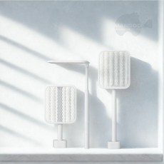 하이온 충전식 각도조절 전기모기채 + 스탠딩 거치대 화이트, 각인없음