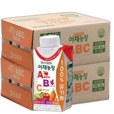 파스퇴르 실온 야채농장 ABC쥬스 200ml (40팩) 100%유기농주스, 40개