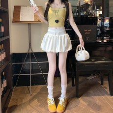 페이준 여성 봄 여름 스포츠 스트링 볼륨 스커트 캐주얼 하이웨스트 밴딩 솔리드 속비지 미니스커트 YFB540