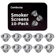 ComboJoy 위스키 스모커 필터 스크린 10개 스테인리스 스틸 재사용 가능한 메시 교체 스크린 칵테일 및 키트용 금속 틴 보관 케이스 포함, ComboJoy 위스키 스모커 필터 스크린 10개, 스