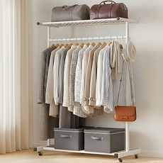 FODOSS 옷걸이 행거 상단 수납 선반 튼튼한 메탈 스탠드 행거 이동식 바퀴형 옷정리, 흰색