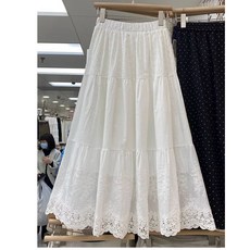 레이스 여성용 스커트 봄여름 하이웨이스트 케이크 미디 스커트