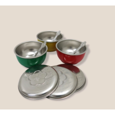 寶寶不鏽鋼餐碗附蓋帶匙組 兒童安全餐具 幼兒副食品碗 外出便攜碗, 紅色, 1個