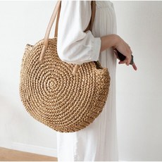 [당일배송] 라운드 빅숄더백 란탄백 왕골가방 비치백 여름휴가 가방