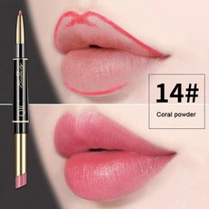 립펜슬 2 in 1 립 라이너 방수 매트 립스틱 펜슬 섹시한 레드 오래 지속되는 메이크업 유지 립라이너 더블 헤드 튜브 펜, 14.14