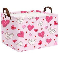 MYFLOCY 대형 발렌타인 데이 바구니 하트 모양 보관함 선물용 접이식 정리함 방 장식 (퍼플 웨이브 블랙 러브), 핑크 하단 라인 화이트 러브