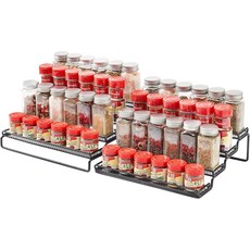 캐비닛용 비움투 2팩 스파이스 랙 정리함 4단 확장 가능한 양념 정리함 선반 보호 난간이 있는 스파이스 홀더 금속 블랙