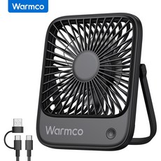Warmco 미니 팬 USB 책상 휴대용 충전식 3 속도 소형 데스크탑 냉각 180 회전 조용한 가정용 테이블, Bla