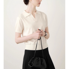 반팔 니트 여성 여름 얇은 슬림 쇼트 캐주얼 브이넥 정어깨 티셔츠 탑2COLOR