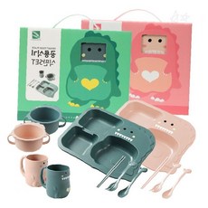 어린이 식판 컵 수저 포크 식사 도구 안전 소재 식기 세트 아이 밥그릇 식탁, 1개, 2공룡식판세트-핑크