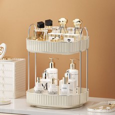 桌面置物架 桌面收納盒 化妝品香水收納 美妝展示整理架, 1個, 2層旋轉奶油白色置物架
