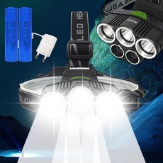 ROBUST 충전식 5구 LED 초고광량루멘 헤드랜턴 MS506 배터리 충전기포함 랜턴 야간 등산 캠핑 낚시 해루질 낚시 머리 후레쉬 써치 라이트, 1세트, 블랙