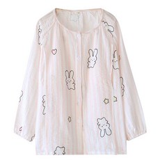 純棉紗布哺乳上衣 月子服 產後睡衣, 彩條愛心-L, 1個