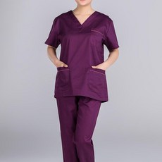 dimowa 병원유니폼 간호사 물리치료사 에스테틱유니폼, 1개, (순면직물) 퍼플