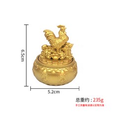 黃銅迷你茶壺 龍鳳雕刻 手把玩工藝品 招財擺飾 麻將小物 復古風格 送禮收藏+【生肖雞】聚寶盆轉轉擺件