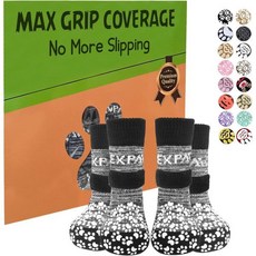 발 핥 것 방지 엑스파로러 미끄럼 개 양말 뜨겁거나 차가운 포장용 신발 하드우드 바닥에서 보호 장치 견인 제어 강아지 소형 중형 대형 시니어 위 부츠, X-large (6 Count), Grey, 1개