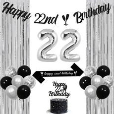 22번째 생일 파티 장식 블랙 22번째 생일 장식 현수막 22번째 실버 생일 태슬 파티 장식, 1set