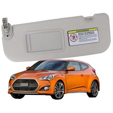 자외선 차단 및 메이크업 거울이 있는 전면 왼쪽 선바이저 (그레이) - 2012-2016 현대 벨로스터와 호환 OEM 부품 85210-2V330-TX 교체 (드라이버 사이드), 자외선 차단 및 메이크업 거울이 있는 전면 왼쪽 선바이