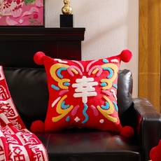 喜字結婚抱枕一對 婚房裝飾紅色新婚禮物 沙發靠墊, 幸运蝴蝶毛巾绣抱枕【枕套+枕芯】,45x45厘米