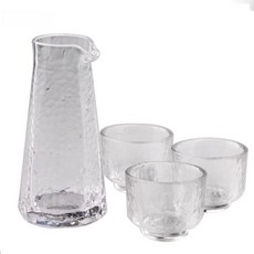 日式錘目紋玻璃清酒壺 鷹嘴溫酒壺 一壺三杯燒酒杯組, 1個, 一壺三杯, 酒瓶+酒杯