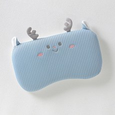 2026新款嬰兒枕頭定型枕0到1歲記憶棉新生兒寶寶萌萌鹿角記憶枕頭, 萌萌鹿角枕頭-藍色