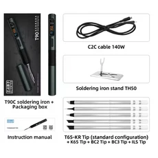 ALIENTEK T90 140W PD 납땜 인두 키트 조절 가능 80-450 ℃ 28V DC와 C245 C210 T65 팁, 03 T90C and 4pcs Tip